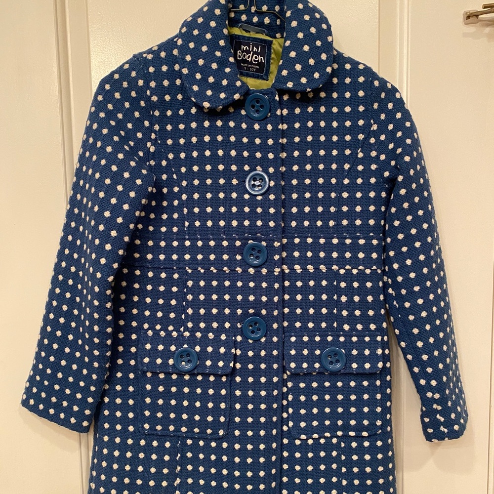 Mini Boden. Blue Dot Wool mix Dress coat